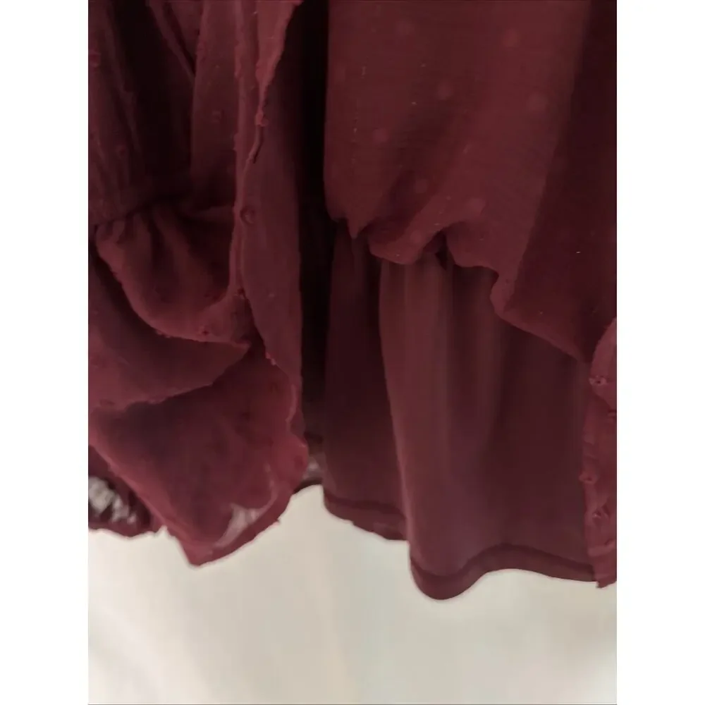 Maurices Blouse Womens XL Burgundy Lined Sheer Pullover Long Ruffle Sleeves NWT
